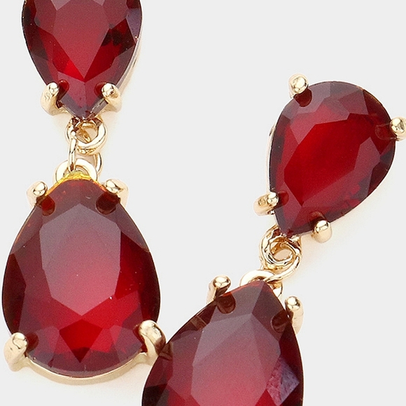 Red Gold Dangle Crystal Teardrop Earrings 1.4 Inch Evening Drop Link Womens - Picture 2 of 3
